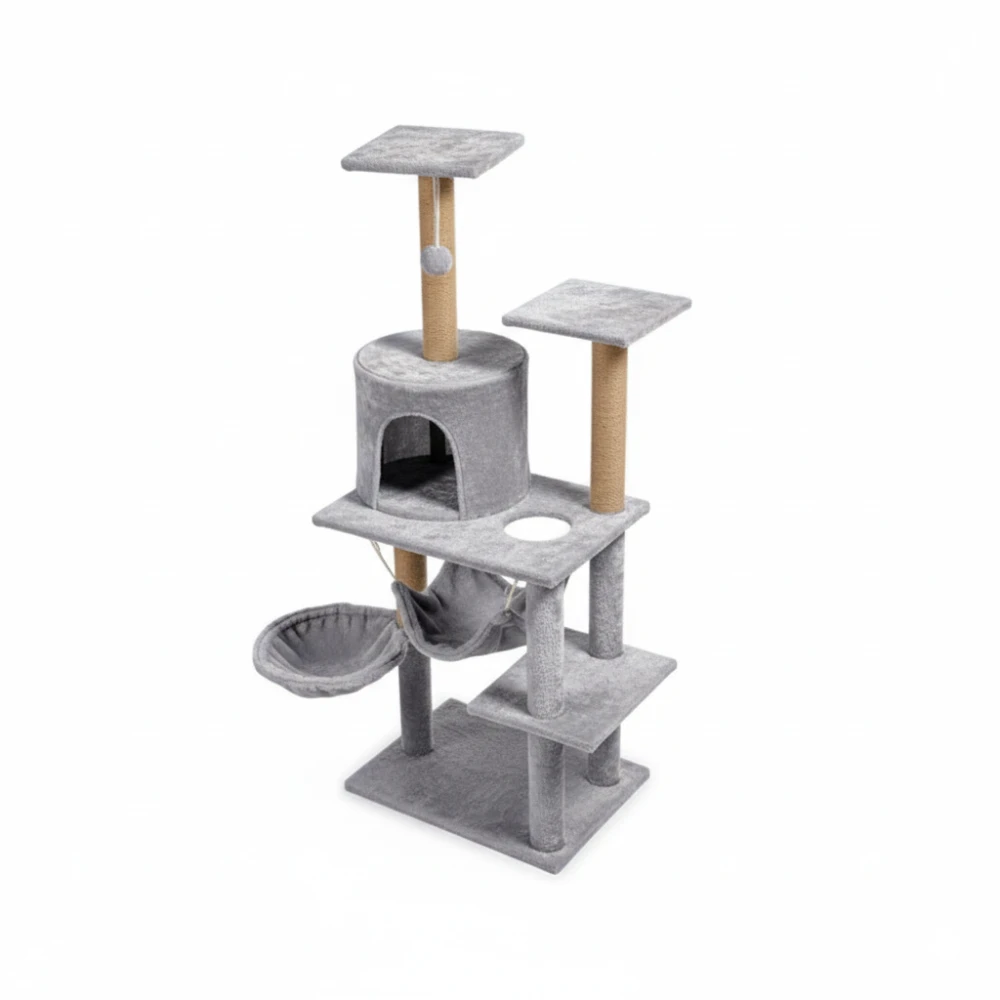 Kratzbaum für Katzen 125 cm mit Hängematte, Höhle und Sisalstämmen