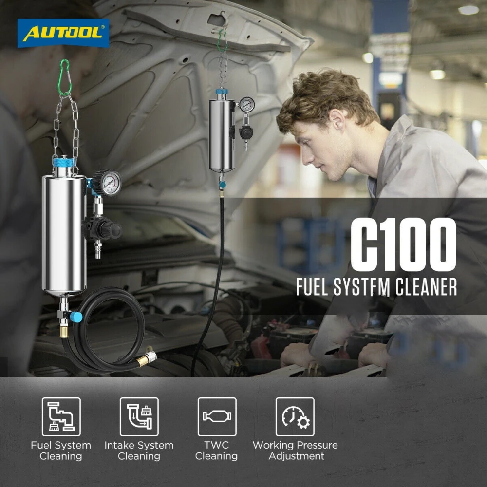 AUTOOL C100 Benzin-Einspritzdüsenreiniger mit Adaptern