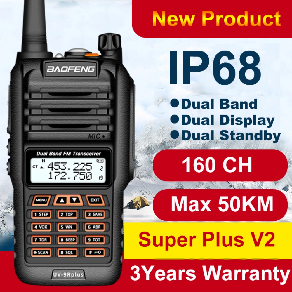 Baofeng UV9R Plus Funkgerät mit 160 Kanälen VHF/UHF