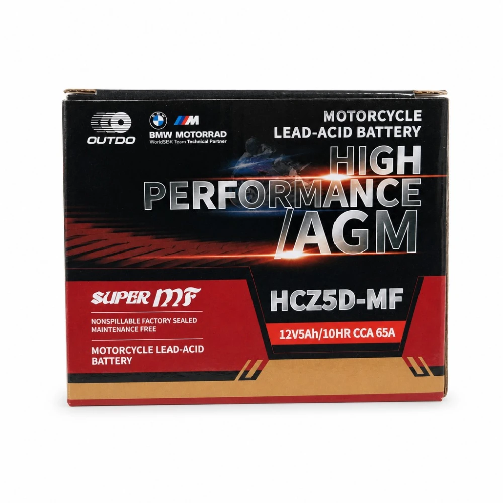 Motorradbatterie AGM 12V 5Ah OUTDO HCZ5D-MF - Kompatibel Yuasa YTZ7S-BS / GTZ7S / ETZ5L-BS