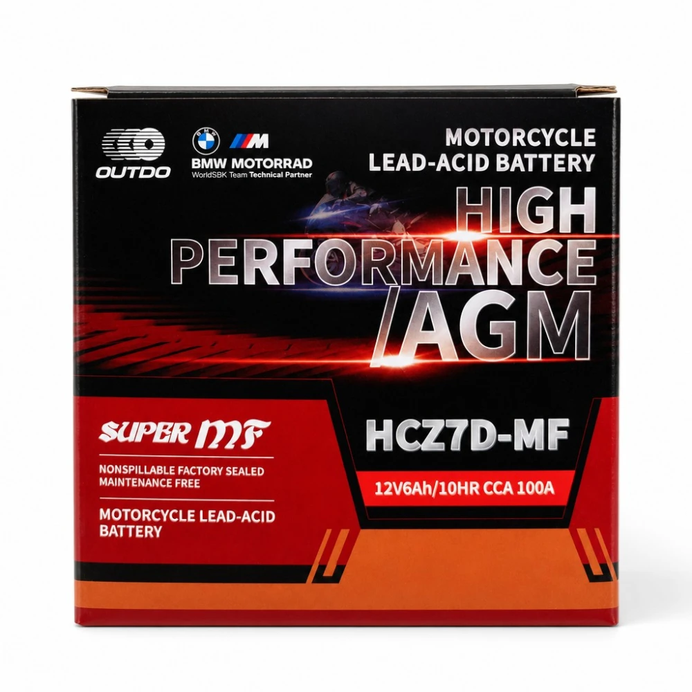 Motorradbatterie AGM 12V 6Ah OUTDO HCZ7D-MF - Kompatibel Yuasa YTZ7S-BS / GTZ7S / ETZ7S