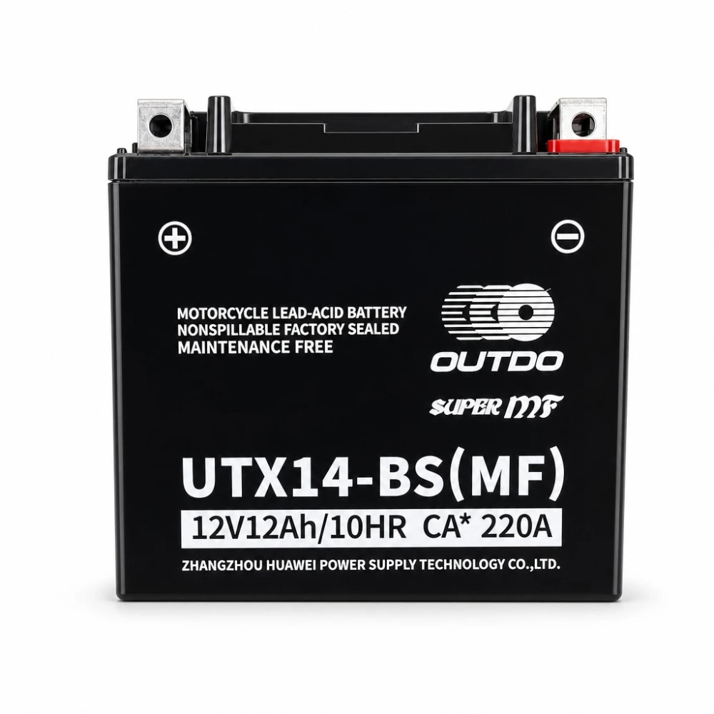 Motorradbatterie AGM 12V 12Ah OUTDO UTX14-BS(MF) - Kompatibel Yuasa YTX14-BS / GTX14-BS / ETX14-BS