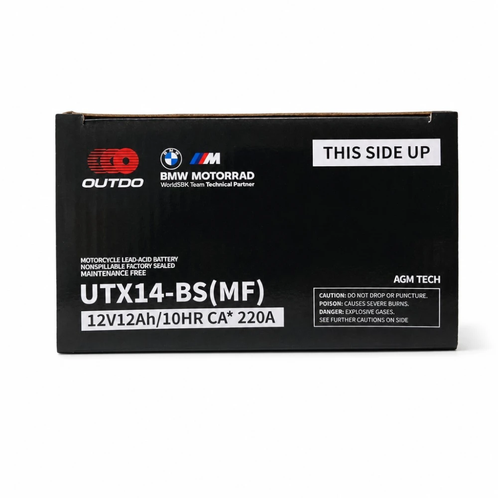 Motorradbatterie AGM 12V 12Ah OUTDO UTX14-BS(MF) - Kompatibel Yuasa YTX14-BS / GTX14-BS / ETX14-BS