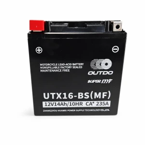 OUTDO Motorradbatterie AGM 12V 14Ah OUTDO UTX16-BS(MF) - Kompatibel Yuasa YTX16-BS / GTX16-BS / ETX16-BS / 16-B