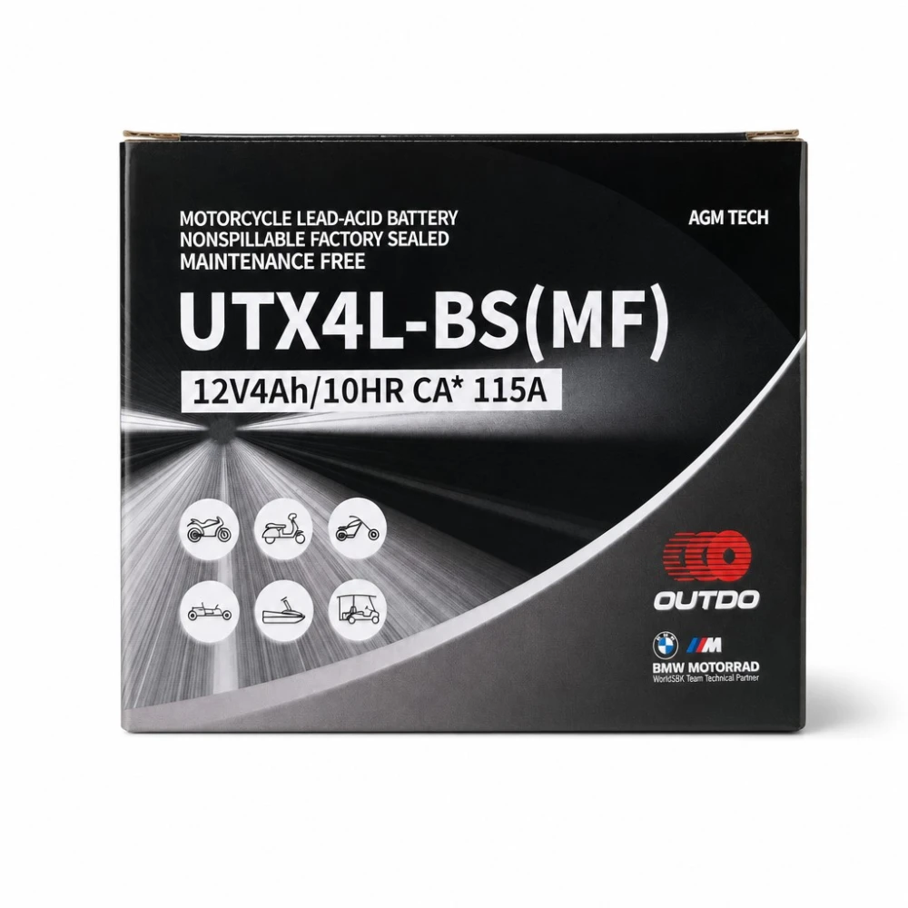 Motorradbatterie AGM 12V 4Ah OUTDO UTX4L-BS(MF) - Kompatibel Yuasa YTX4L-BS / GTX4L-BS / ETX4L-BS