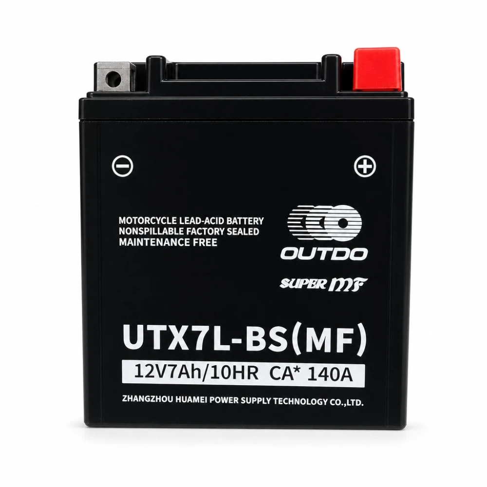 Motorradbatterie AGM 12V 7Ah OUTDO UTX7L-BS(MF) - Kompatibel Yuasa YTX7L-BS / GTX7L-BS / ETX7L-BS