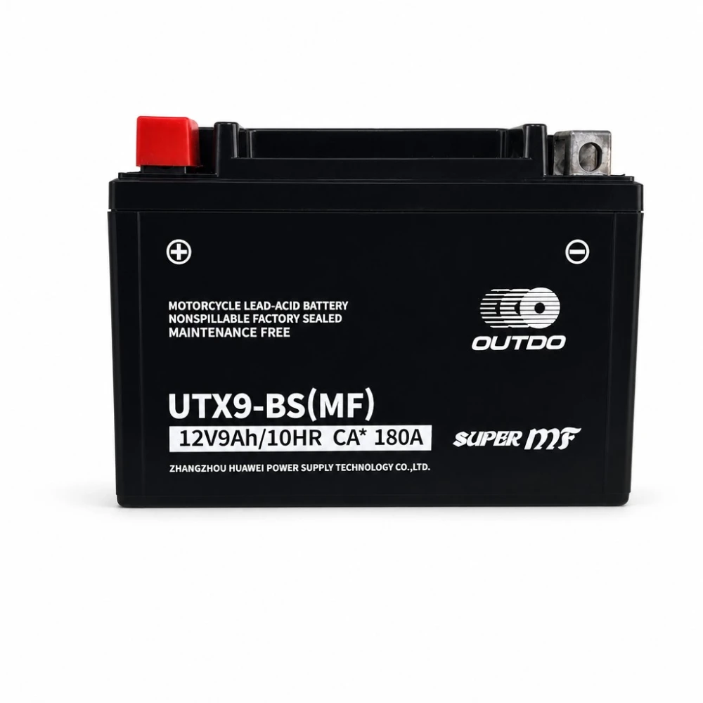 Motorradbatterie AGM 12V 9Ah OUTDO UTX9-BS(MF) - Kompatibel Yuasa YTX9-BS / GTX9-BS / ETX9-BS