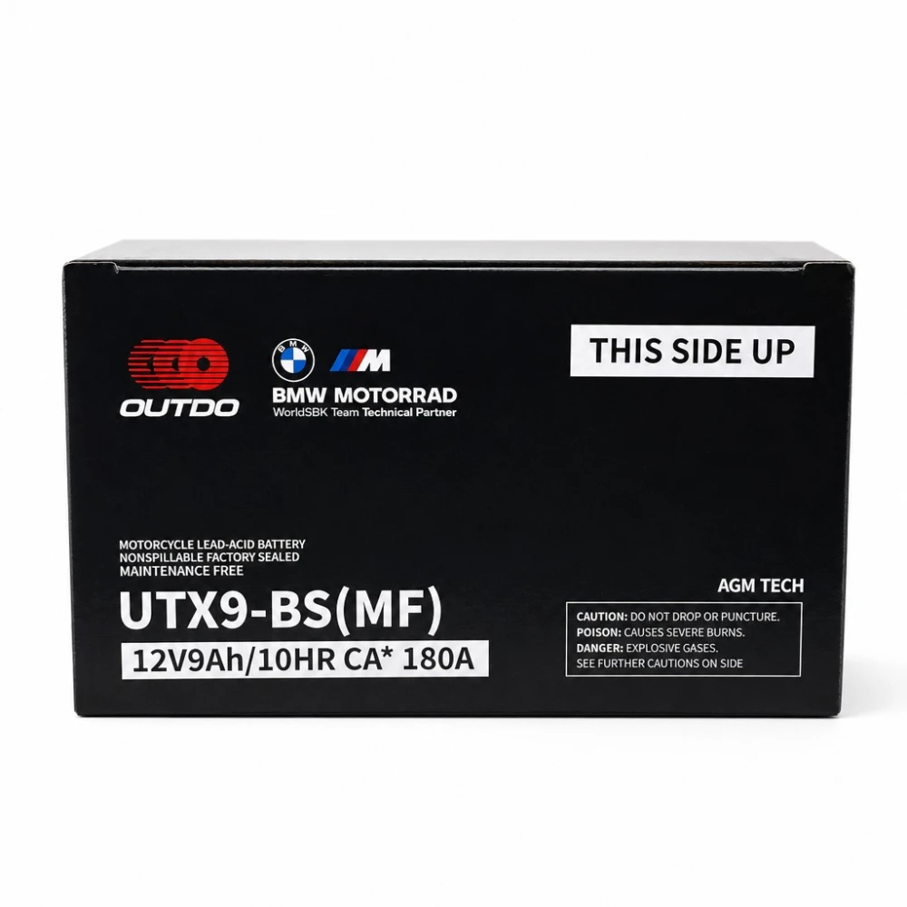 Motorradbatterie AGM 12V 9Ah OUTDO UTX9-BS(MF) - Kompatibel Yuasa YTX9-BS / GTX9-BS / ETX9-BS