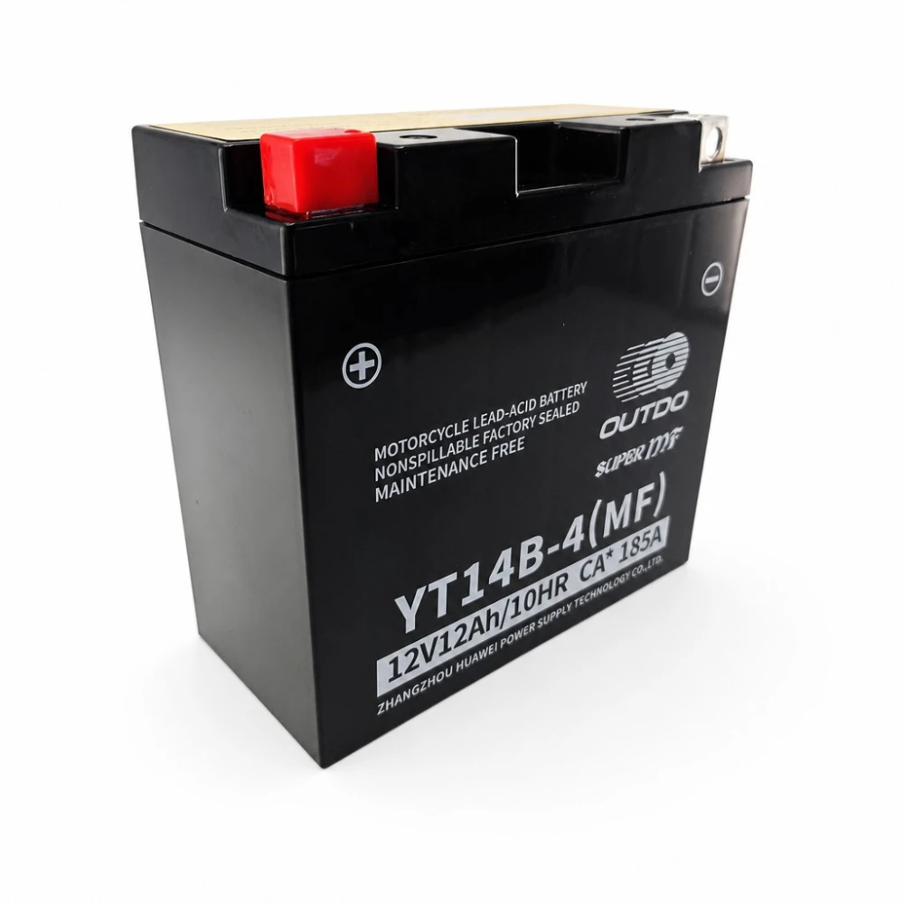 Motorradbatterie AGM 12V 12Ah OUTDO YT14B-4(MF) - Kompatibel Yuasa YT14B-BS / GT14B-BS / GT14B-4 / ETZ14B-BS / ET14B-4