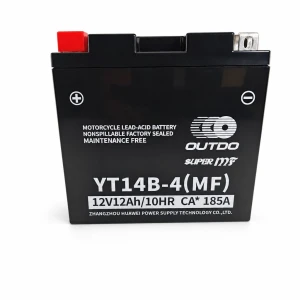 Motorradbatterie AGM 12V 12Ah OUTDO YT14B-4(MF) - Kompatibel Yuasa YT14B-BS / GT14B-BS / GT14B-4 / ETZ14B-BS / ET14B-4