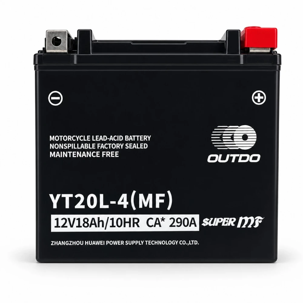 Motorradbatterie AGM 12V 18Ah OUTDO YT20L-4(MF) - Kompatibel Yuasa YTX20L-BS / GTX20L-BS / ETX20L-BS / Y50-N18L-A