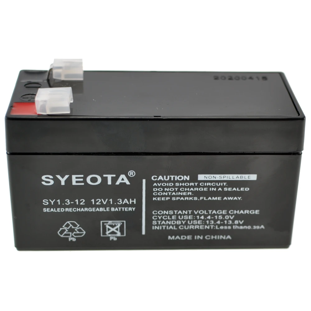 Batería Plomo SY1.3-12 recargable 12V 1.3Ah mostrando dimensiones compactas