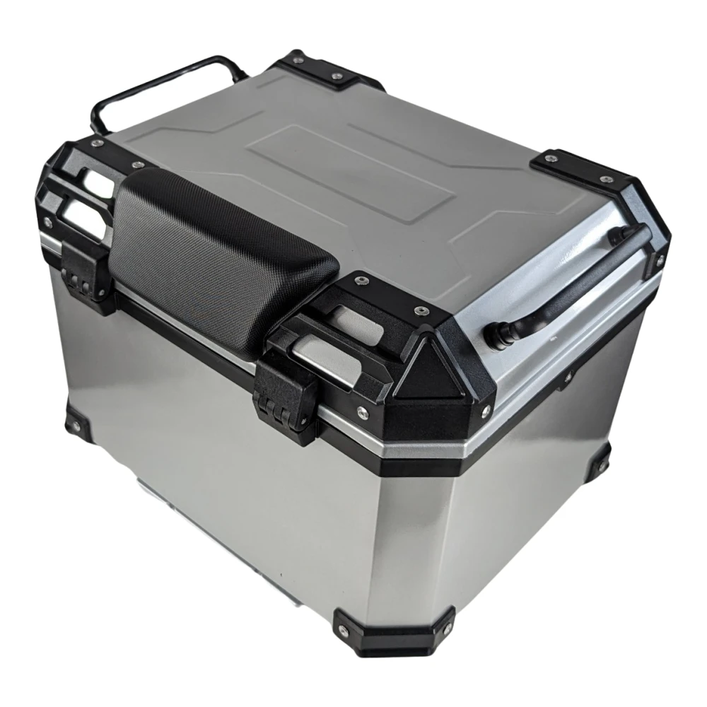 Universales Motorrad-Topcase 45L silber - quadratischer Helmkoffer für 1 Helm