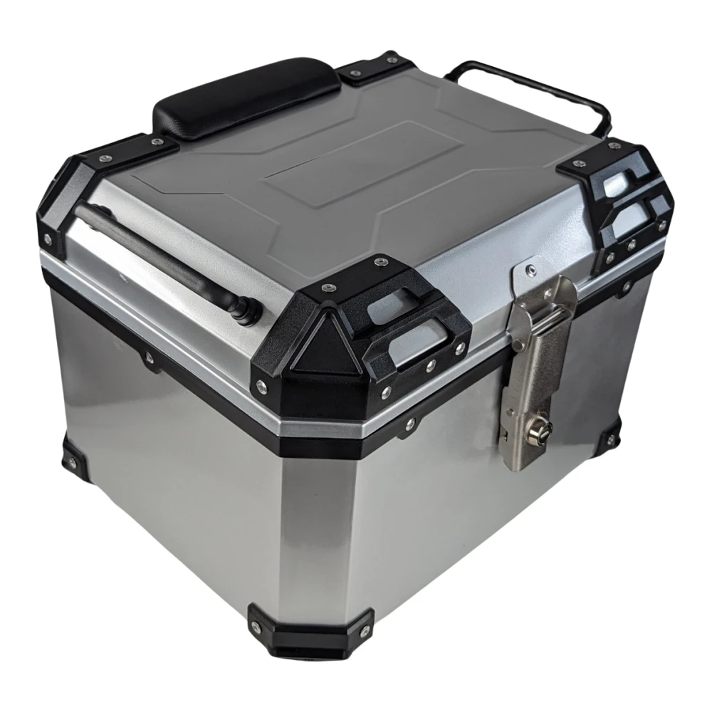 Universales Motorrad-Topcase 45L silber - quadratischer Helmkoffer für 1 Helm