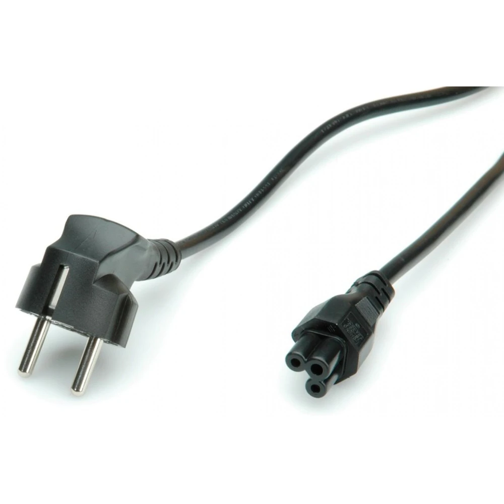 Schuko-Netzkabel 1,8 m C5 für Laptop mit 90°-Stecker und geradem Anschluss