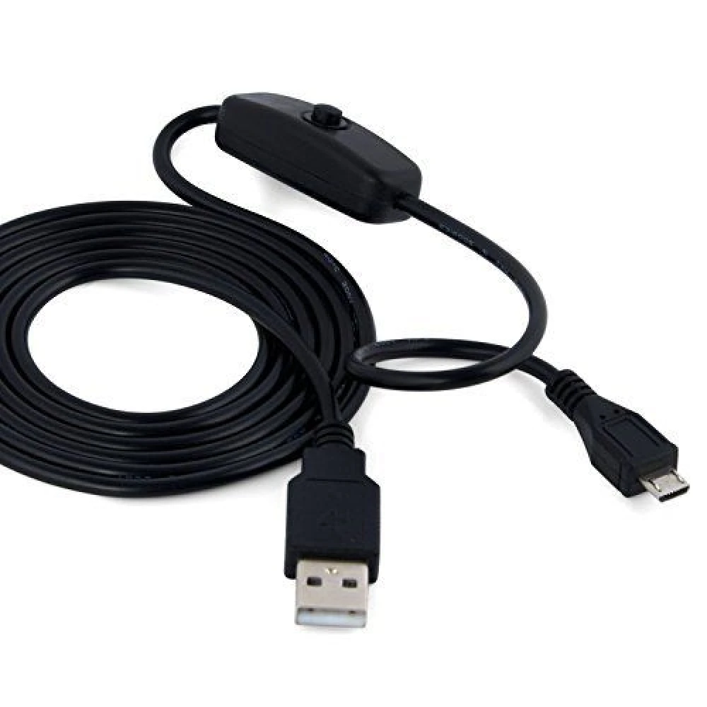 USB-A-auf-Micro-USB-Kabel mit Schalter für Raspberry Pi 1m Schwarz