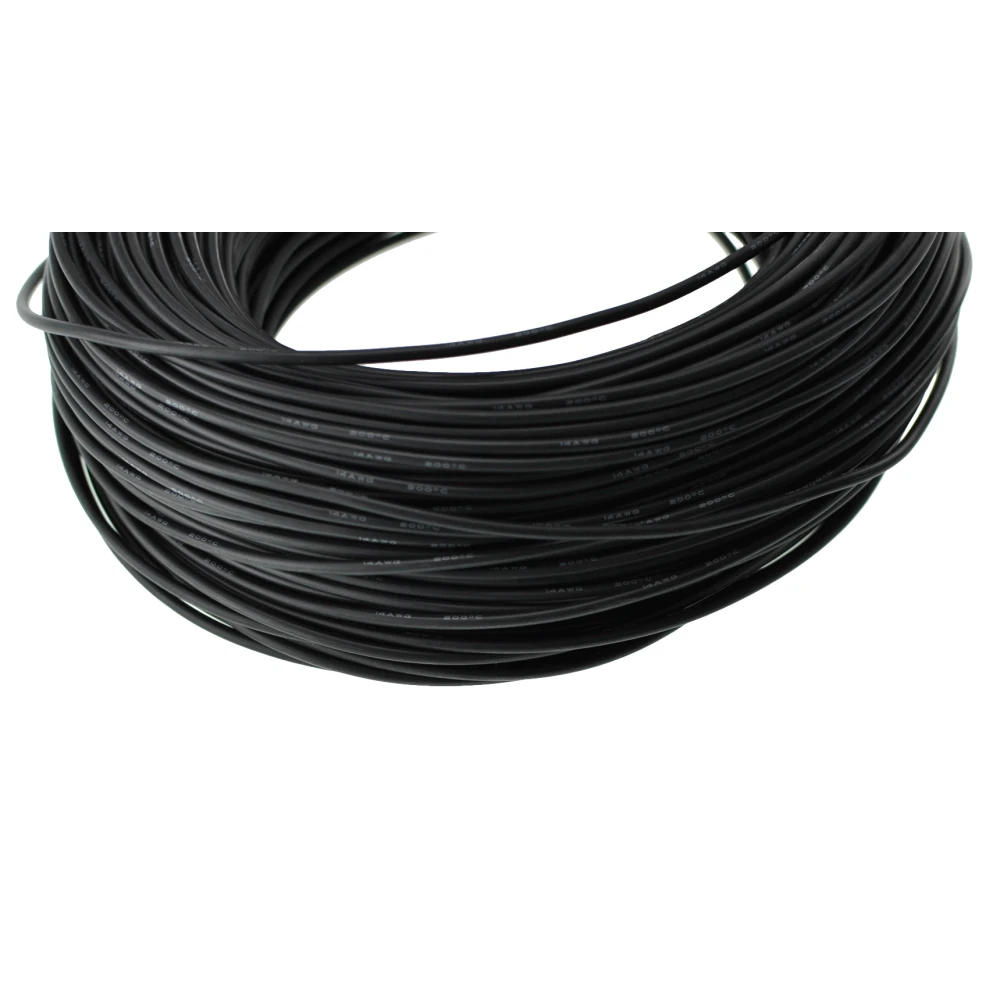 Cable silicona 14AWG negro enrollado mostrando su resistencia y flexibilidad