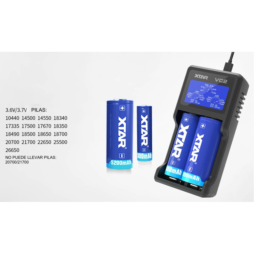 Vista lateral del cargador universal XTAR VC2