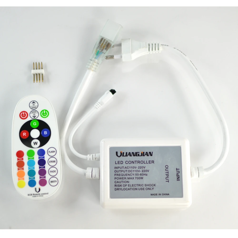 RGB LED-Controller für 220V mit Dimmer und IR-Fernbedienung, 24 Tasten
