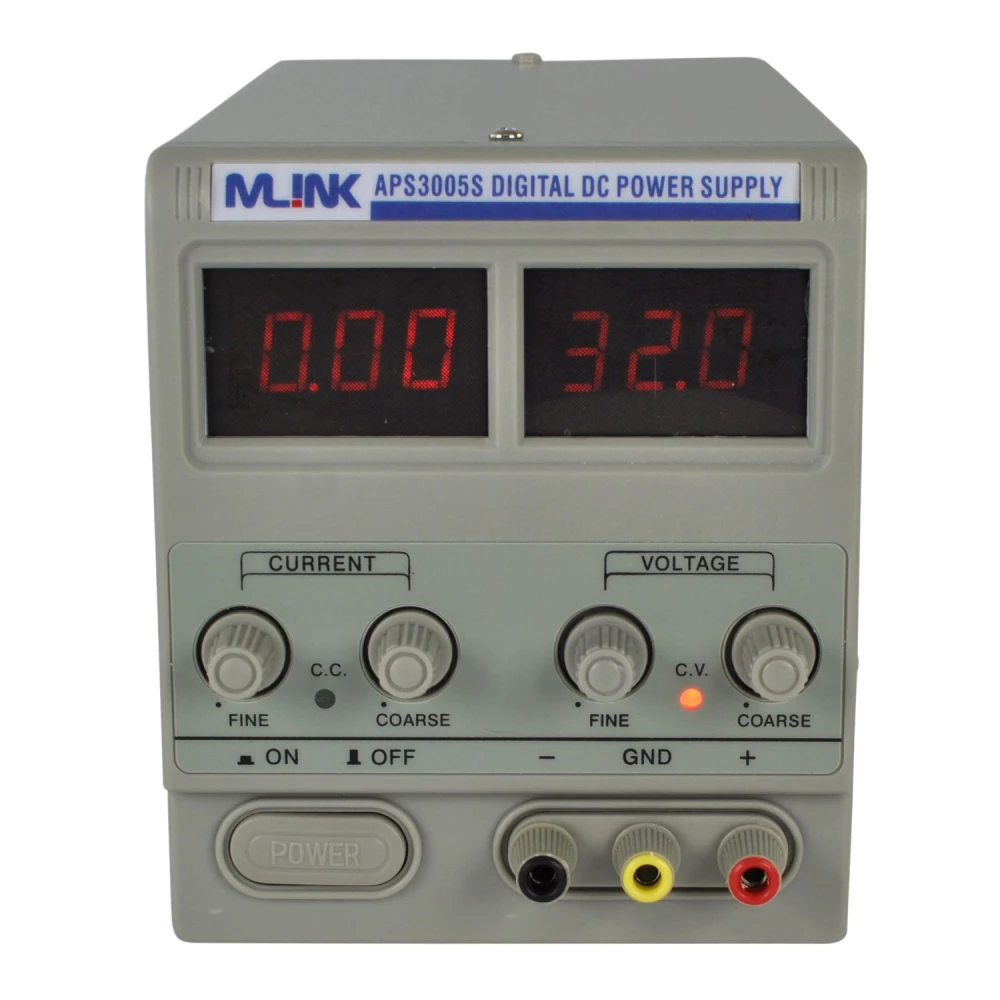 Vista posterior de la fuente alimentación regulable Mlink APS3005S con conexiones