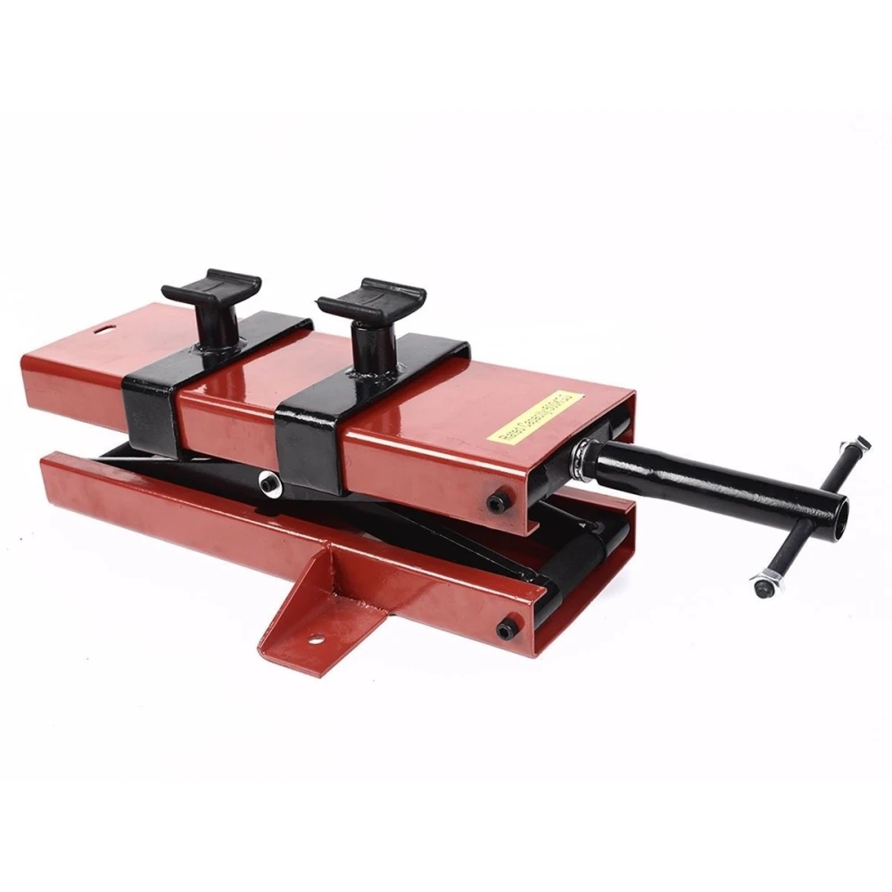 Elevador de motos tipo tijera con plataforma estable y manilla de control