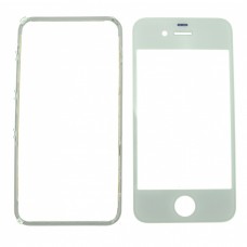 Glas Weißer Ersatz Frontaußenschirm Für Iphone 4 + Selbstklebende Lünette