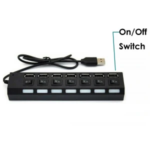 USB 2.0 Hub, 7 Ports mit EU-Netzteil, schwarz