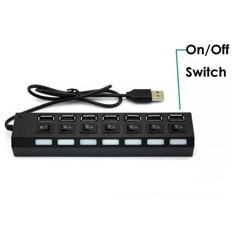 USB 2.0 Hub, 7 Ports mit EU-Netzteil, schwarz