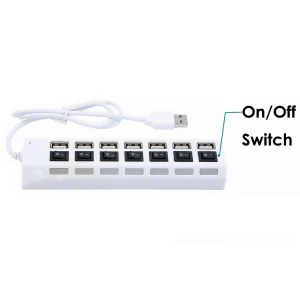 USB 2.0 Hub mit 7 Ports und europäischem Netzteil, weiß