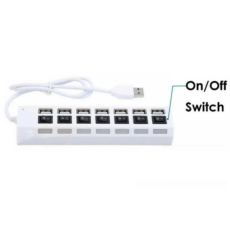 USB 2.0 Hub mit 7 Ports und europäischem Netzteil, weiß