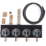 Detalle de manómetros y mangueras para sincronizar carburadores en motos y coches