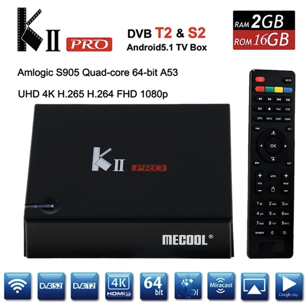 Kii Pro Dual-Tuner DVB-S2 DVB-T2 Android TV Box 2GB/16GB 4K