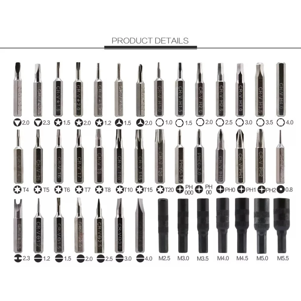 Set completo de herramientas de precisión para electrónica con mango ergonómico