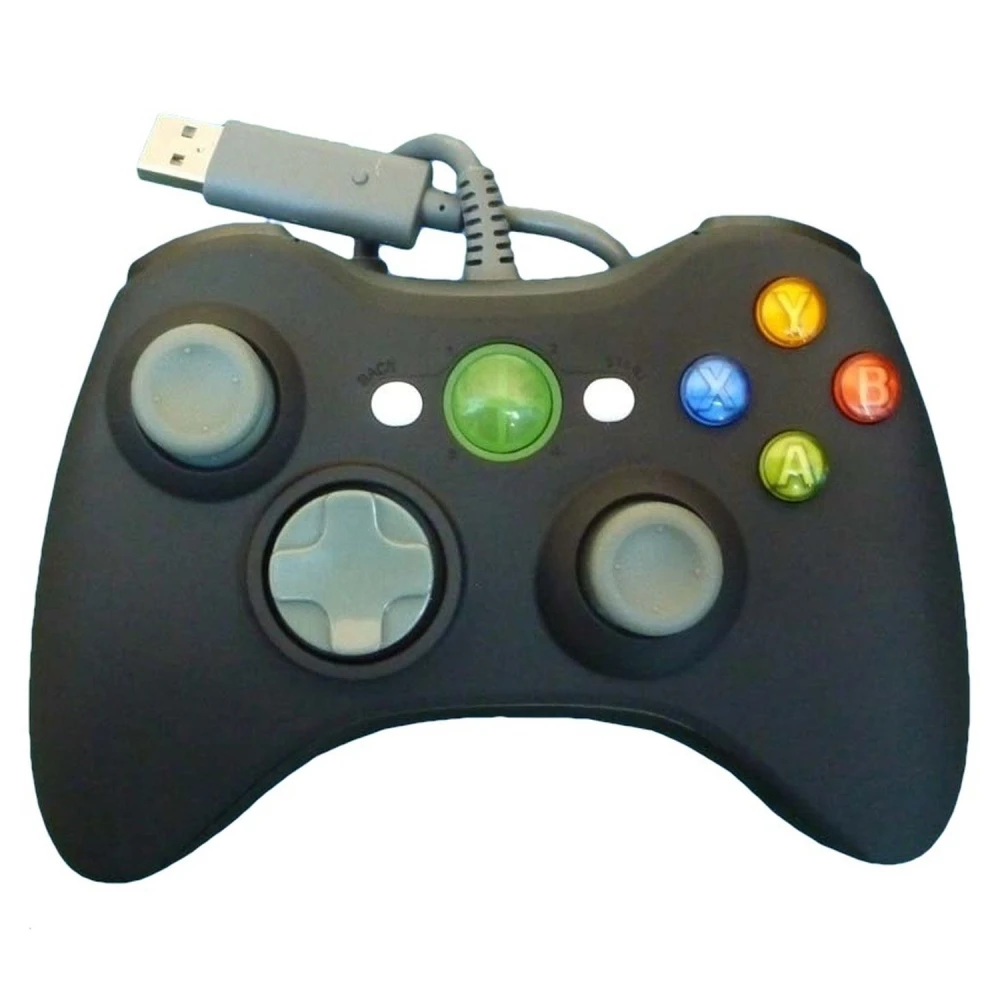 Schwarzer kompatibler Xbox 360 Controller mit Kabel für maximalen Komfort und Kontrolle