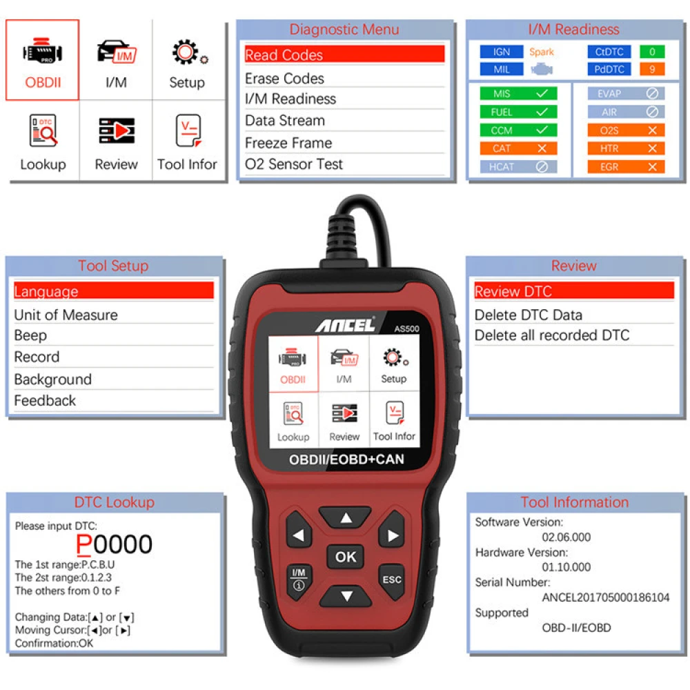 Ancel AS500 OBD2-Scanner Fahrzeug-Diagnosegerät