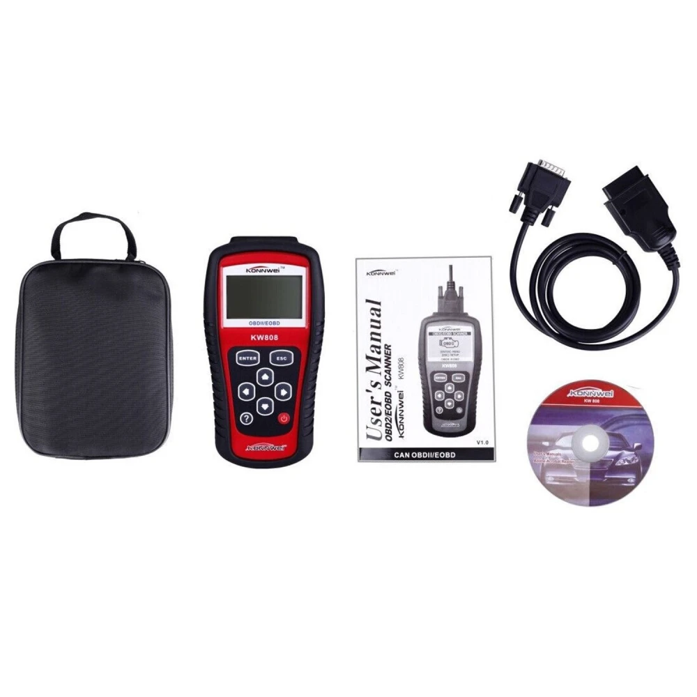 Pantalla LCD retroiluminada del escáner KW808 mostrando códigos de error