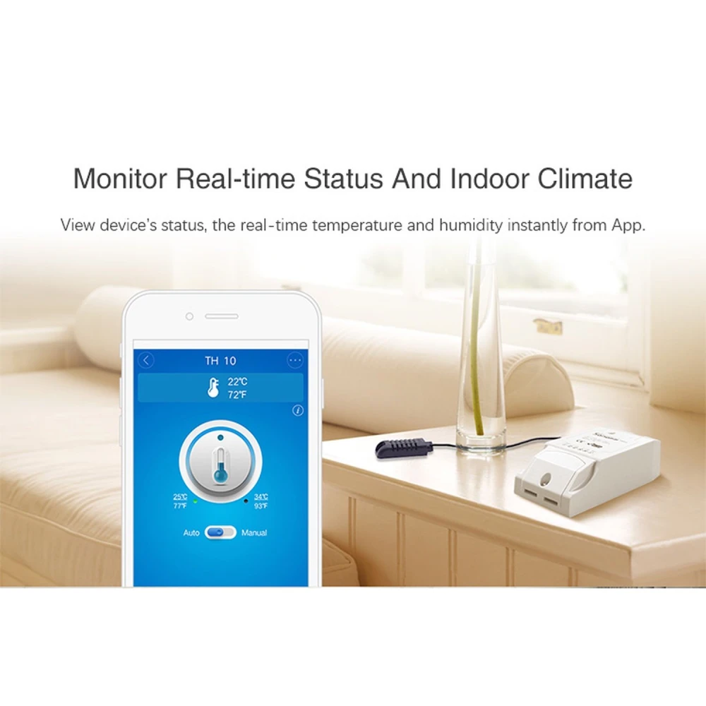 Sonoff TH16 conmutador inteligente conectado para monitorización de temperatura y humedad