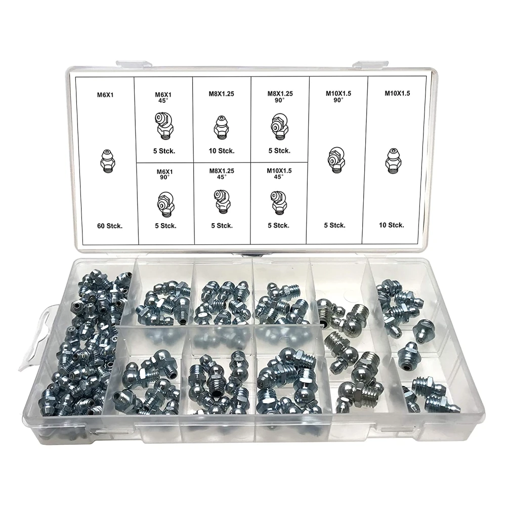 Hydraulik-Schmiernippel-Sortiment metrisch M6, M8 und M10 - 110 Stk.