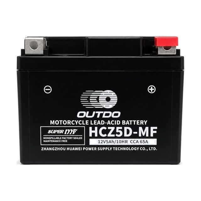 OUTDO HCZ5D-MF, Motorradbatterie YTZ7S von vorn mit beiden Batteriepolen