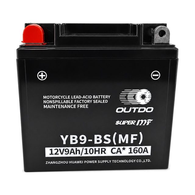 OUTDO YB9-BS, Motorradbatterie YB9-B von vorn mit beiden Batteriepolen